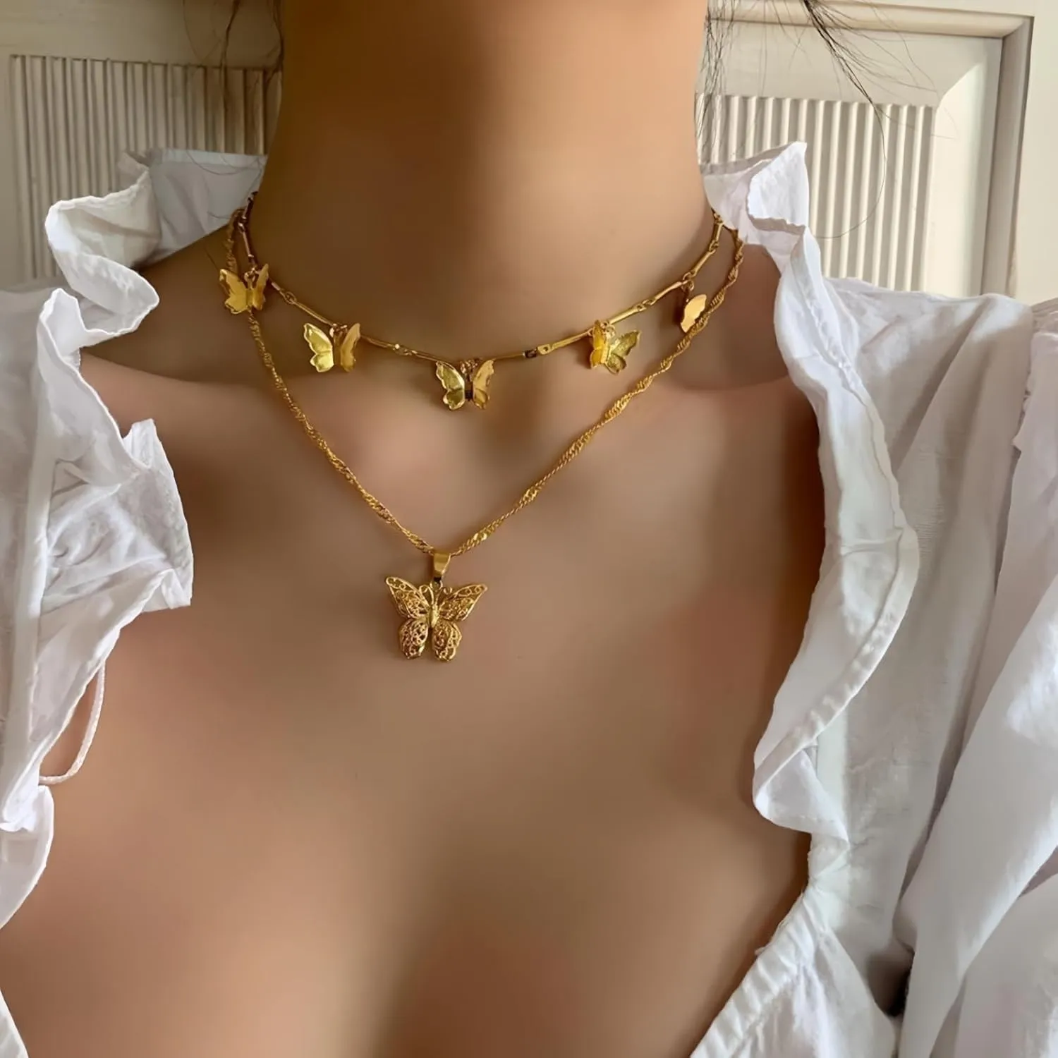Layered Gold Plated Necklaces For Women Trendy Dainty Non Tarnish Chunky 14k Gold Layering Prom Necklace Set Gold Chain Choker Charm Necklace Stack For Woman