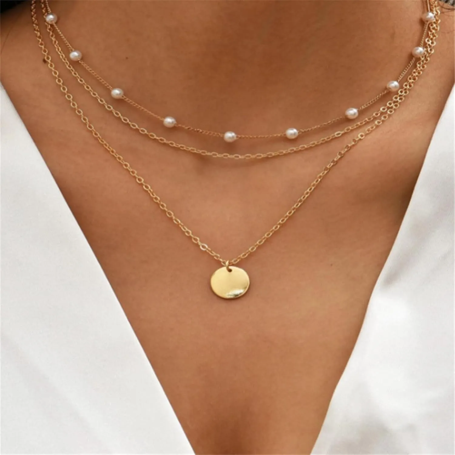Layered Pearl Necklaces for Women Pearl Choker Necklace Dainty Chain Necklace Simple Summer Beach Necklace Jewelry for Women