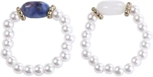 Leadingol Vintage Pearl Adjustable Beaded Wrap Rings, With Stones - Stackable Womens Pearl Rings