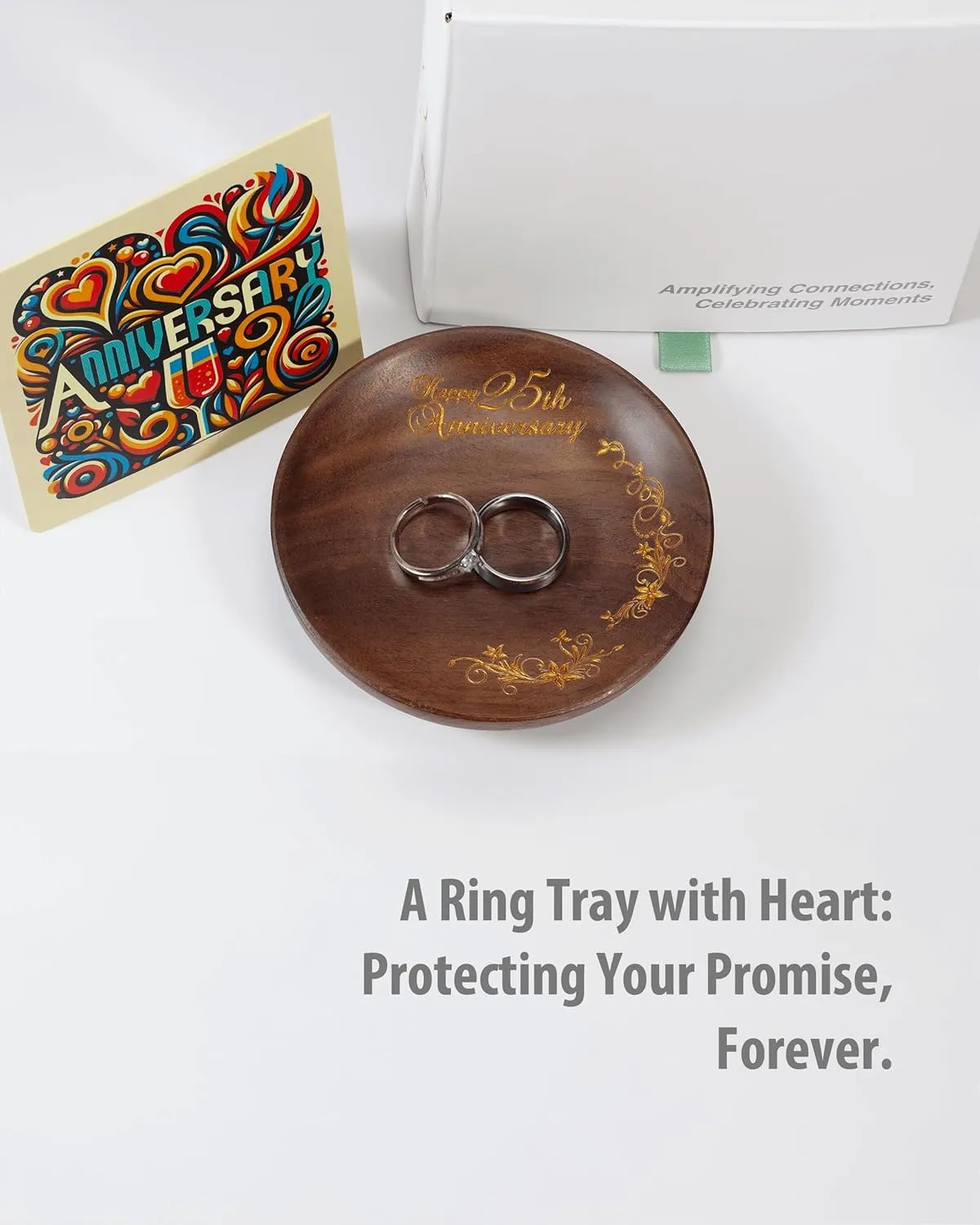 LerchPhi 25th Wedding Anniversary Wood Jewelry Tray 4 In., Elegant Gift for Couples & Husband, Cherished Mr and Mrs Ring Dish & Key Tray; Ideal for 25th Wedding Anniversary Celebration Decorations