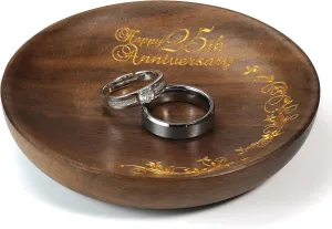 LerchPhi 25th Wedding Anniversary Wood Jewelry Tray 4 In., Elegant Gift for Couples & Husband, Cherished Mr and Mrs Ring Dish & Key Tray; Ideal for 25th Wedding Anniversary Celebration Decorations