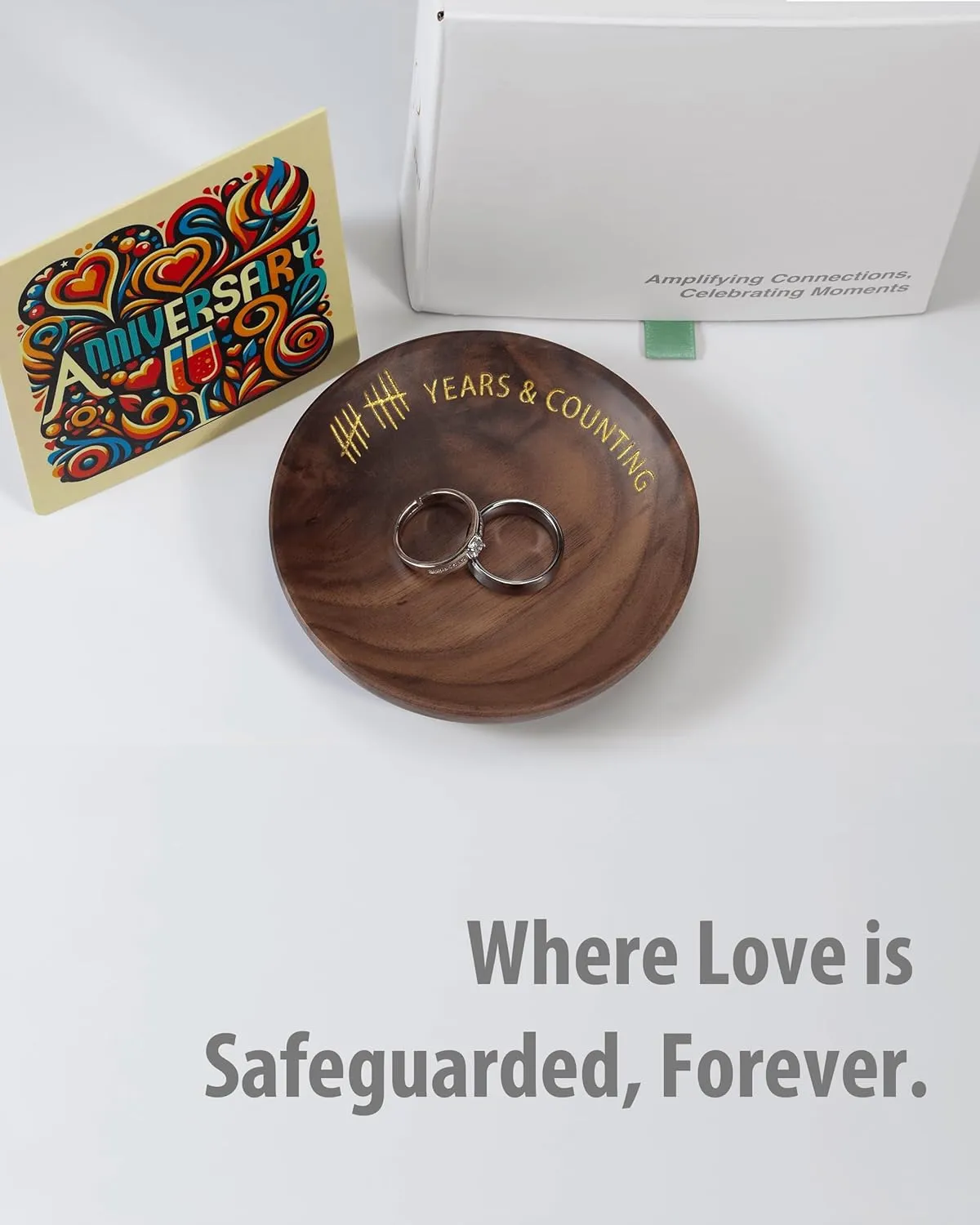 LerchPhi Ring Holder Dish Dia. 4 Inch - 10 Year Anniversary Wooden Gifts for Him & Her, Celebrate a Decade with Traditional 10th Anniversary Wooden Gifts for wife.