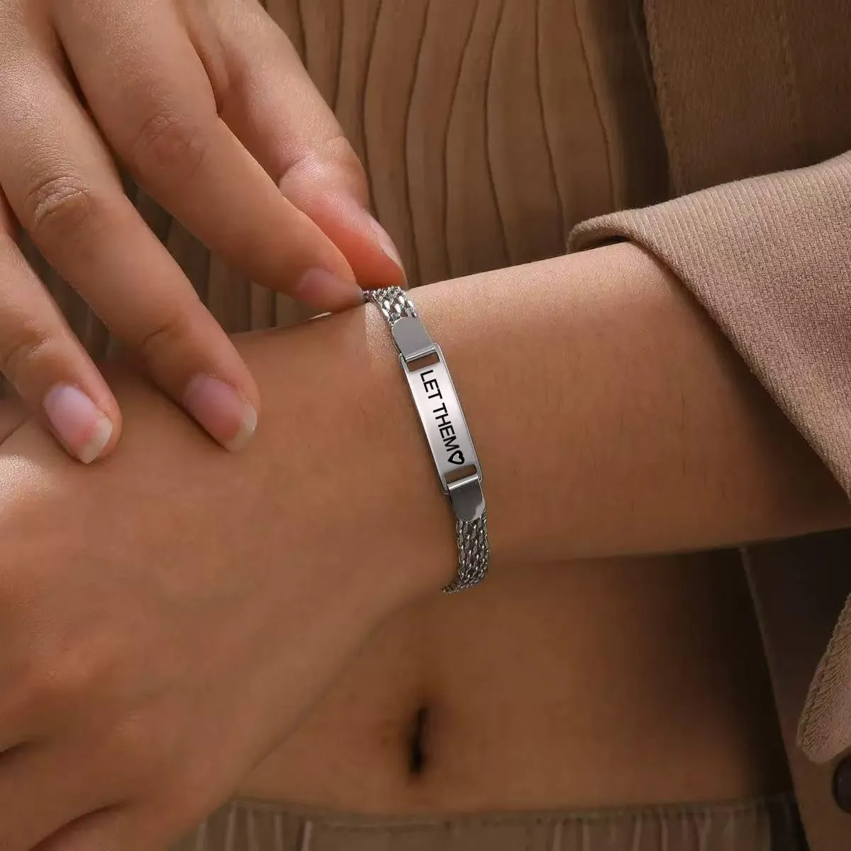 Let them Cuban Bracelet For Women, Self Worth Motivational Stainless Steel Engraving Bracelets Inspirational Chain Friendship Gift Jewelry