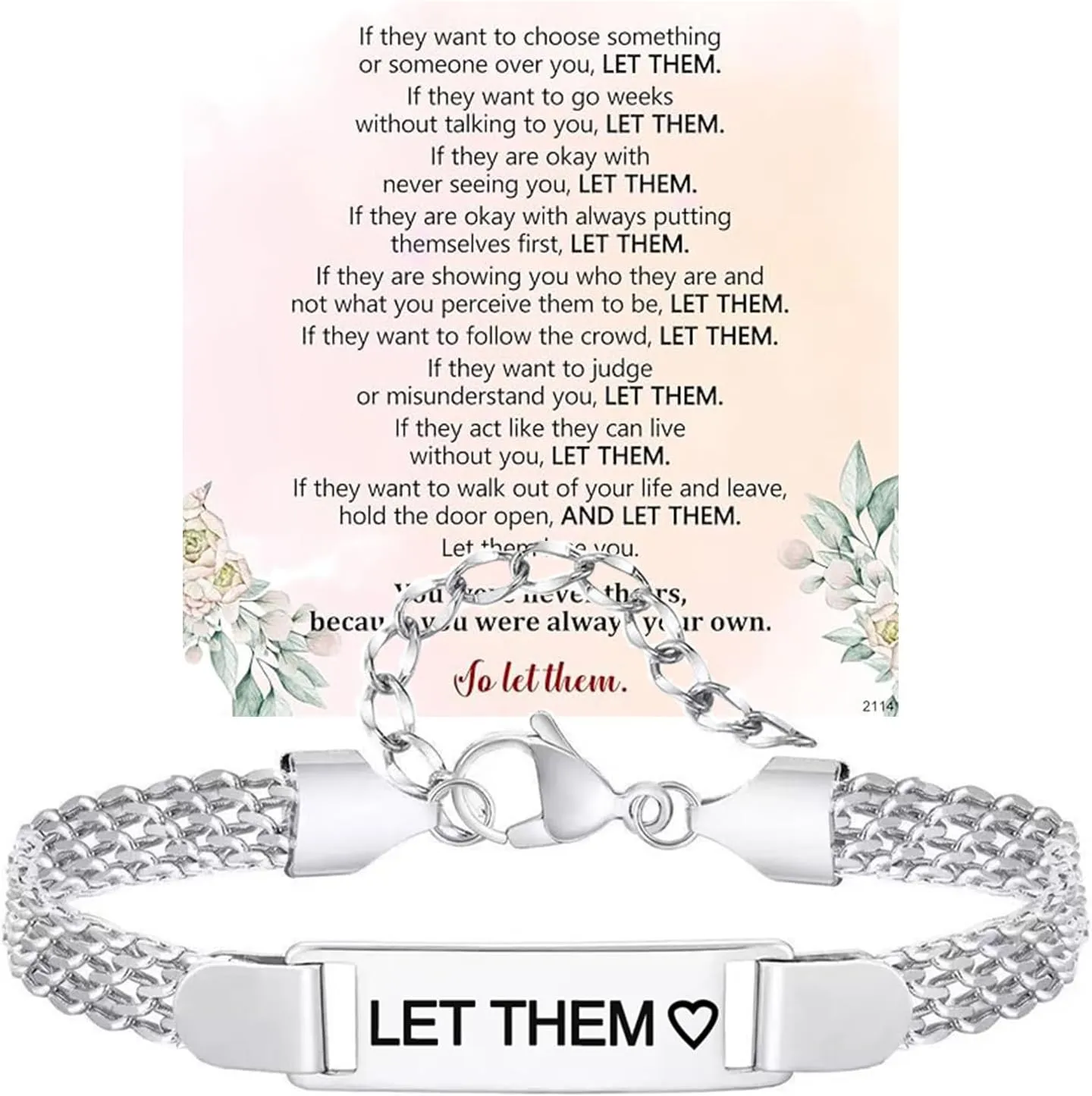 Let them Cuban Bracelet For Women, Self Worth Motivational Stainless Steel Engraving Bracelets Inspirational Chain Friendship Gift Jewelry