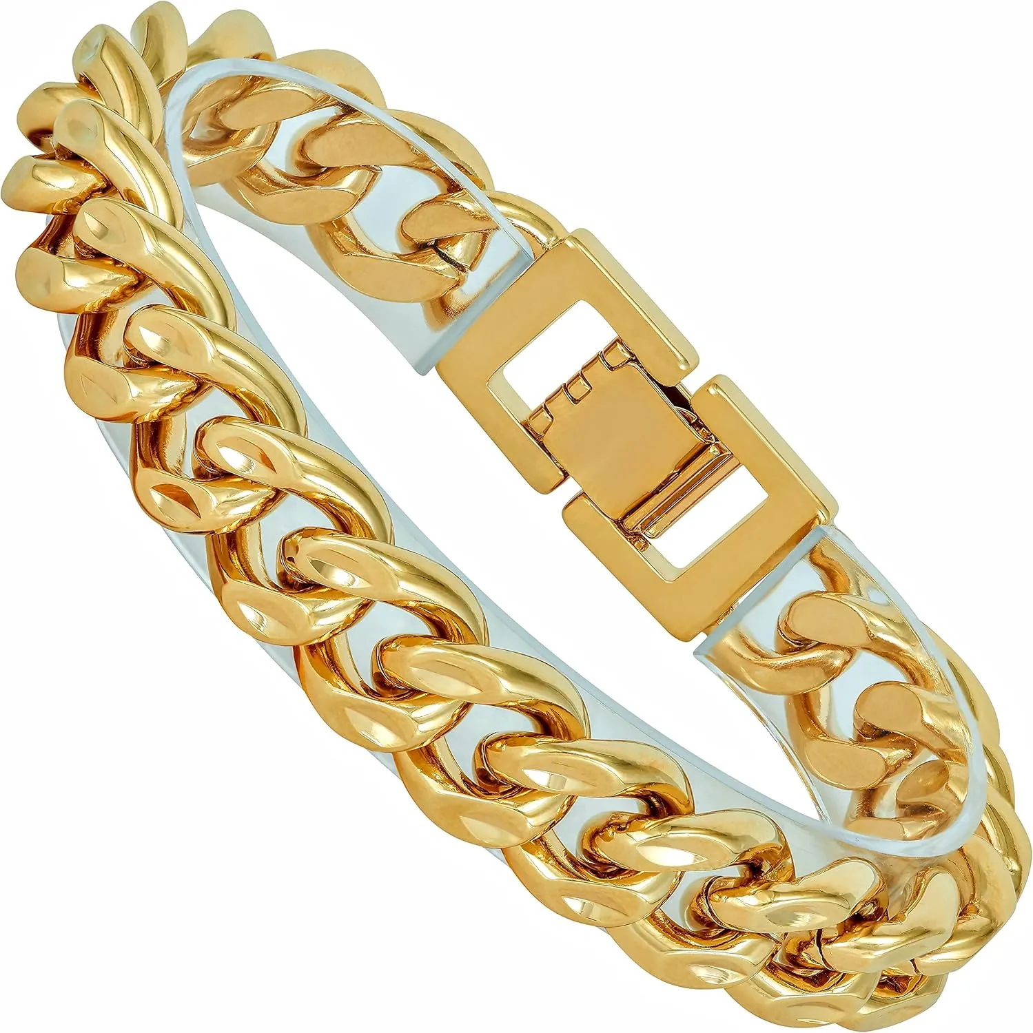 LIFETIME JEWELRY 14mm Diamond Cut Miami Curb Cuban Link Bracelet 24k Gold Plated