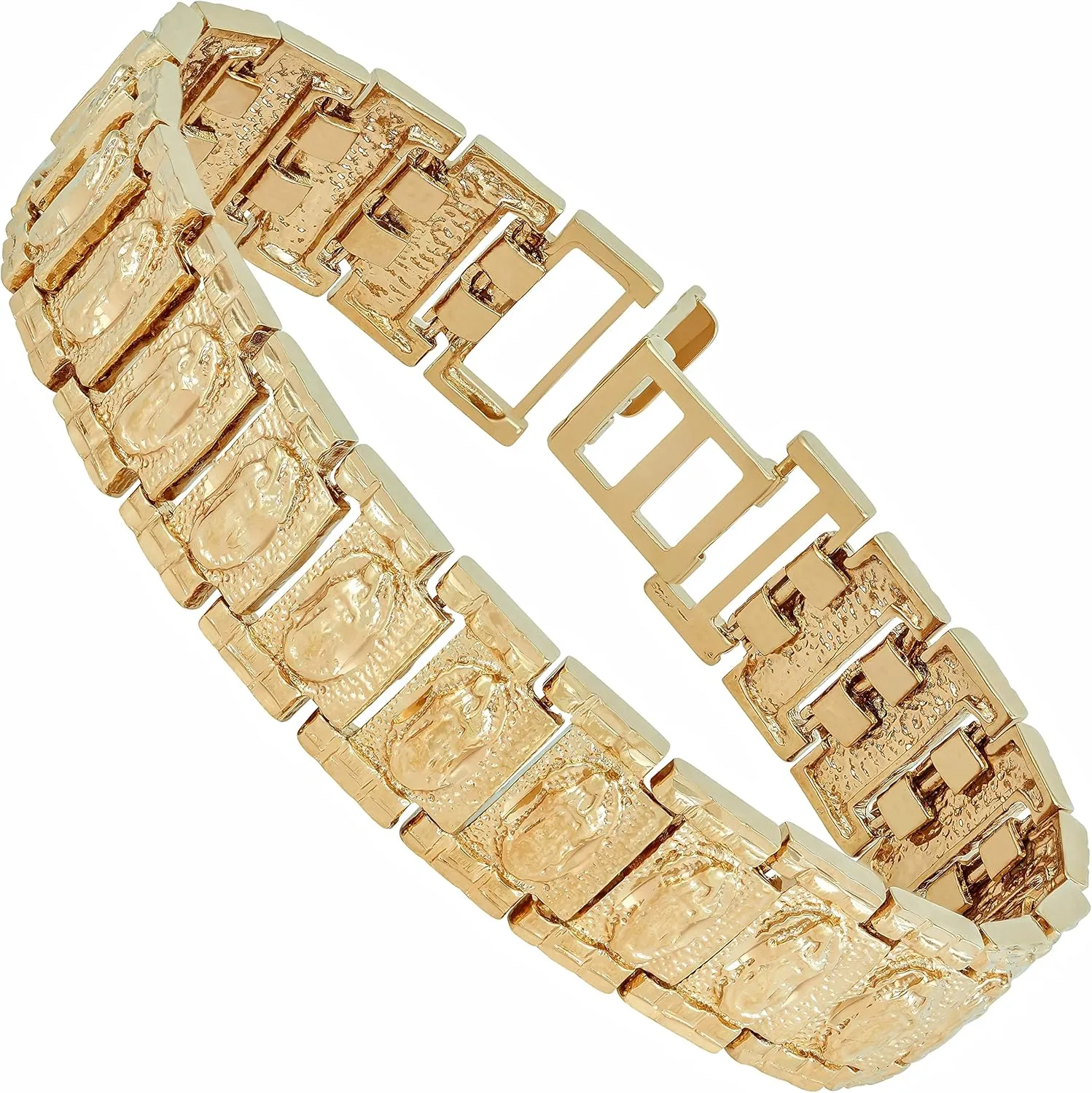LIFETIME JEWELRY Virgen de Guadalupe Link Bracelet for Men and Women 24K gold plated