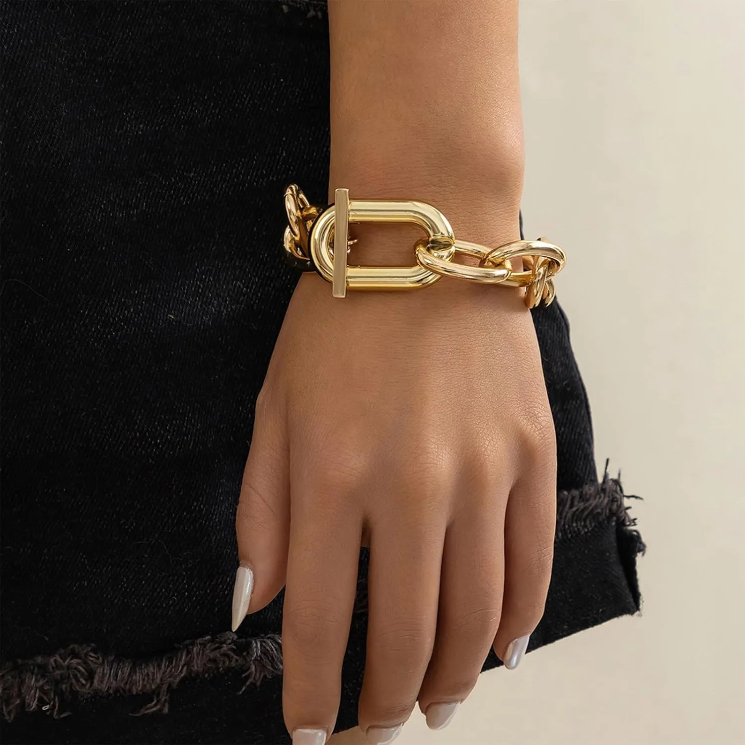 Long tiantian Chunky Gold Necklace Bracelet Non Tarnish Cuban Link Choker Chain Necklace Gold Jewelry Set for Women Trendy