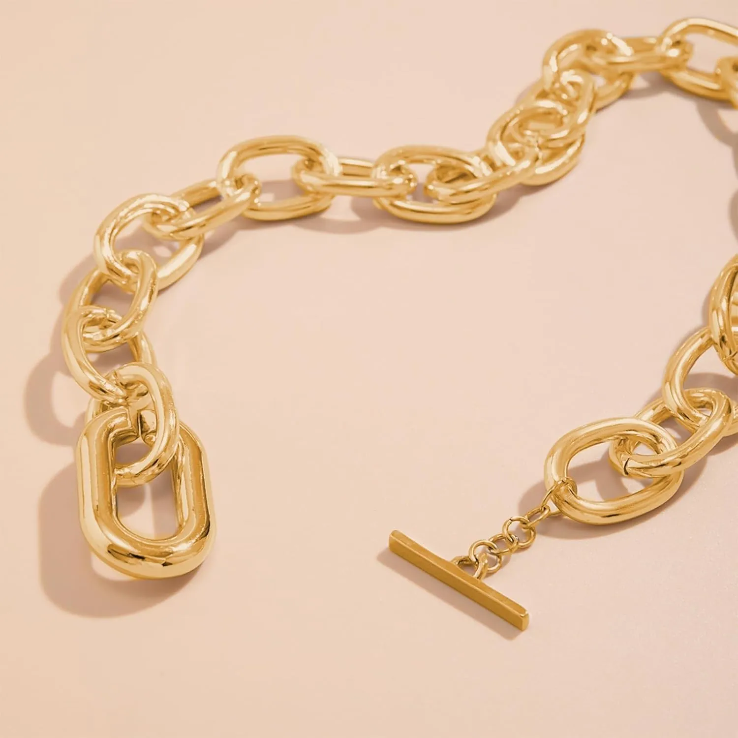 Long tiantian Chunky Gold Necklace Bracelet Non Tarnish Cuban Link Choker Chain Necklace Gold Jewelry Set for Women Trendy