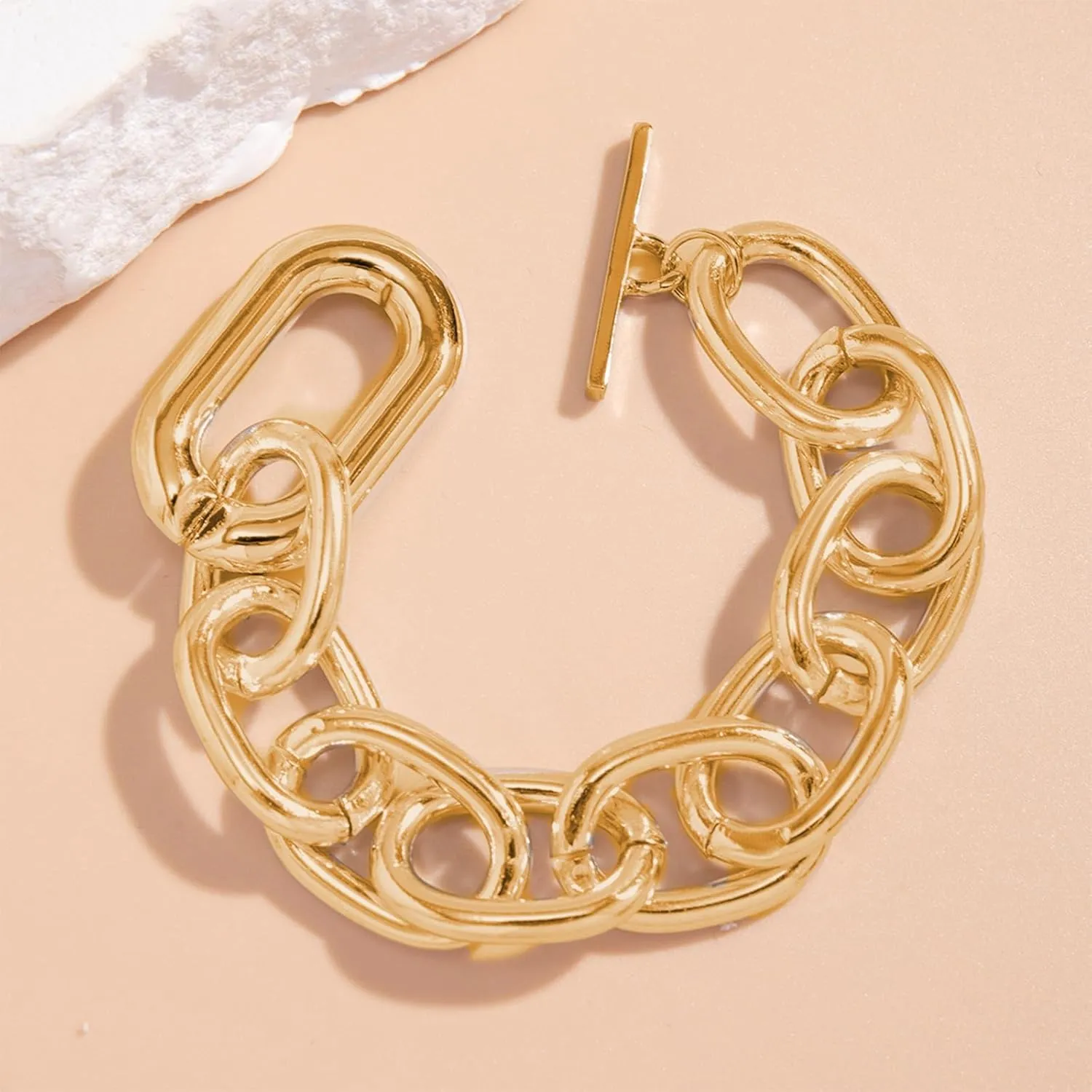Long tiantian Chunky Gold Necklace Bracelet Non Tarnish Cuban Link Choker Chain Necklace Gold Jewelry Set for Women Trendy