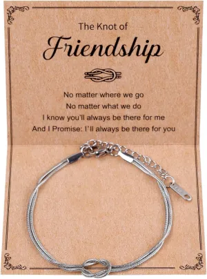 Love Knot Friendship Bracelets, Stainless Steel Silver Friend Bracelet Infinity Tie The Knotted Jewelry Friendship Gifts for Friends Birthday & Christmas Festival for Women Friend
