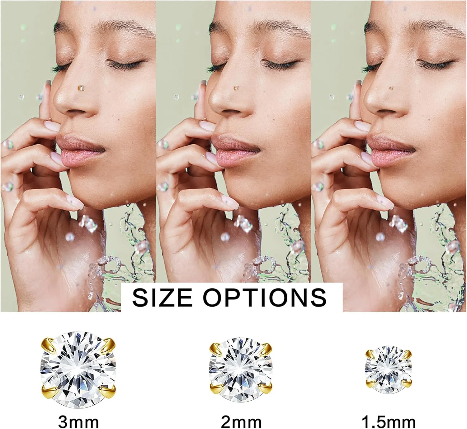 LOYALLOOK 14K Real Gold Nose Rings & Studs - Simulated Diamond CZ Corkscrew Twist Nose Screw Piercings 1.5-3MM Hypoallergenic for Women & Men