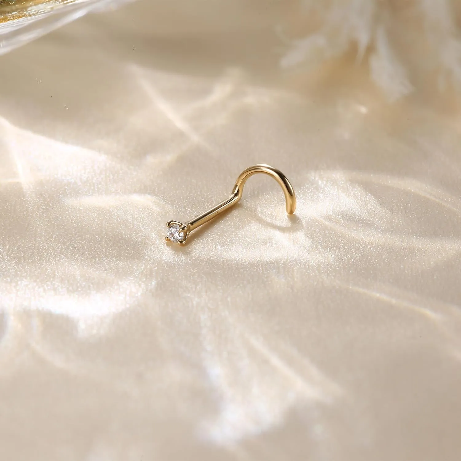 LOYALLOOK 14K Real Gold Nose Rings & Studs - Simulated Diamond CZ Corkscrew Twist Nose Screw Piercings 1.5-3MM Hypoallergenic for Women & Men