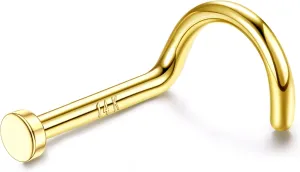 LOYALLOOK 14K Real Gold Nose Rings - Solid Gold Piercing Jewelry in 18G, 20G, L Shape & Corkscrew Styles, Hypoallergenic for Women & Men, 1.5mm, 2mm Flat Top