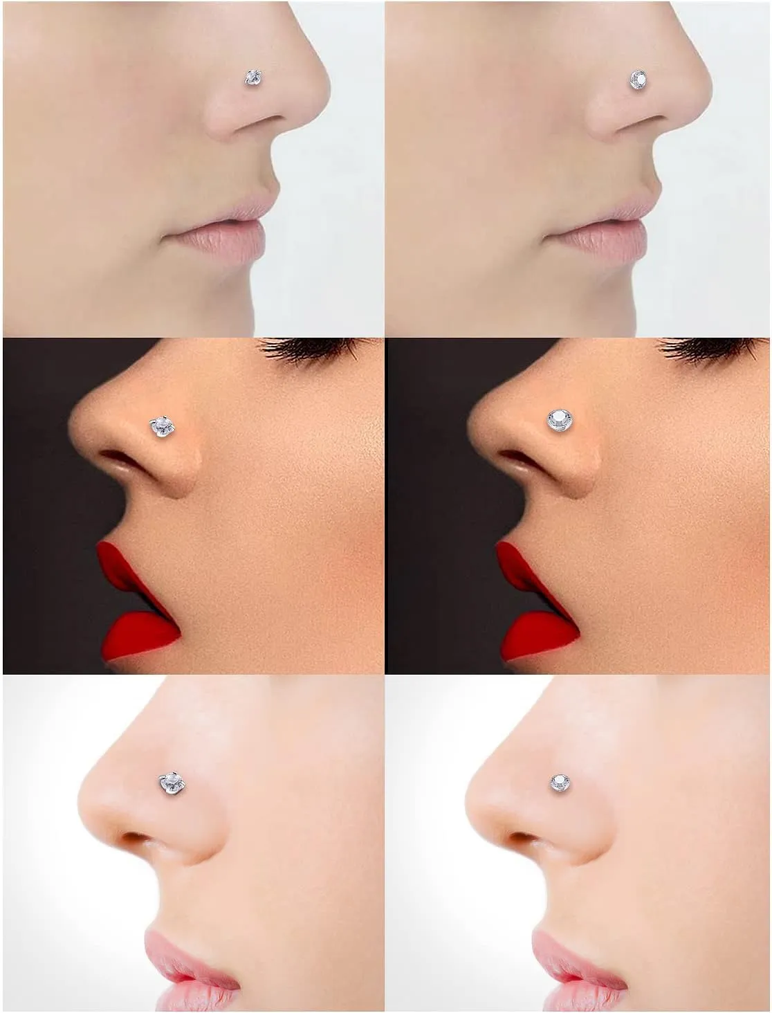 Lsnevsie 18G 20G 22G Surgical Steel Nose Rings Studs for Women Men Nose Piercing Jewelry Top Diamond CZ 1.5mm 2mm 2.5mm 3mm 3.5mm 4mm 24Pcs