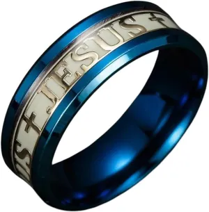 Luminous Jesus Cross Christ Ring Titanium Steel Glowing in The Dark Wedding Rings for Women Men Jewelry
