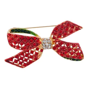Lux Accessories Red Crystal Rhinestones Ribbon Style Cute Fashionable Dress Pins