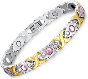 Magnetic Bracelets for Women 18k Gold with Silver with Link Remove Tool Included 7.5"-8.5" Adjustable