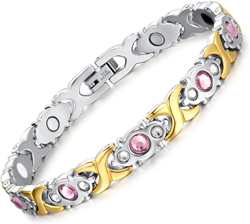 Magnetic Bracelets for Women 18k Gold with Silver with Link Remove Tool Included 7.5"-8.5" Adjustable