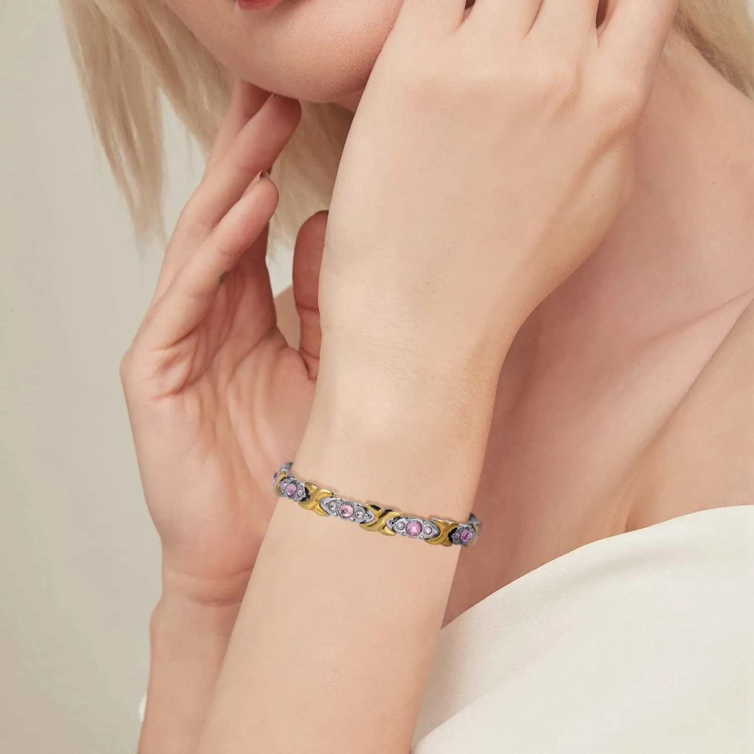 Magnetic Bracelets for Women 18k Gold with Silver with Link Remove Tool Included 7.5"-8.5" Adjustable