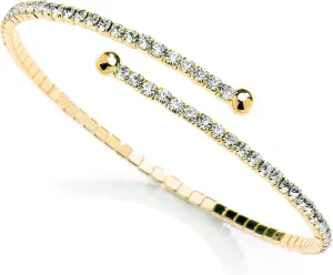 Mariell Gold Crystal Rhinestone Cuff Bridal Bracelet, 1-Row Fashion Bangle for Wedding, Prom, Bridesmaids