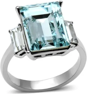 Marimor Jewelry Women's 10.6 Carat Radiant Cut Sea Blue Crystal Stainless Steel Engagement Ring