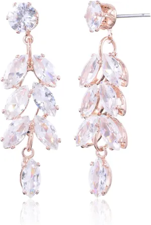 Marquise Cubic Zirconia Dangle Earrings for Wedding CZ Crystal Rhinestone Cluster Floarl Leaf Bridal Dangling Drop Earring for Bride Bridesmaids Women Girls Party Prom Costume Jewelry