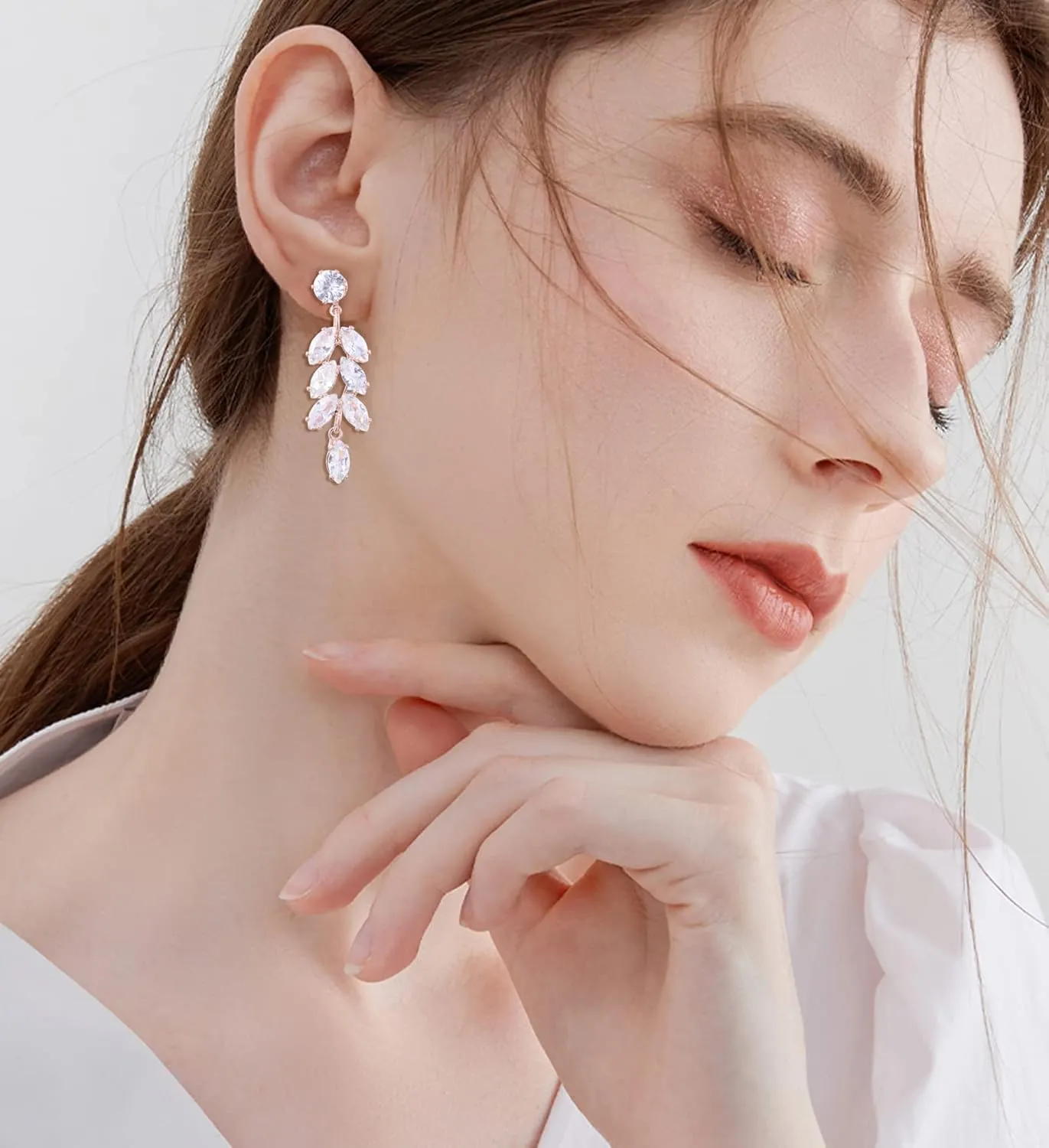 Marquise Cubic Zirconia Dangle Earrings for Wedding CZ Crystal Rhinestone Cluster Floarl Leaf Bridal Dangling Drop Earring for Bride Bridesmaids Women Girls Party Prom Costume Jewelry