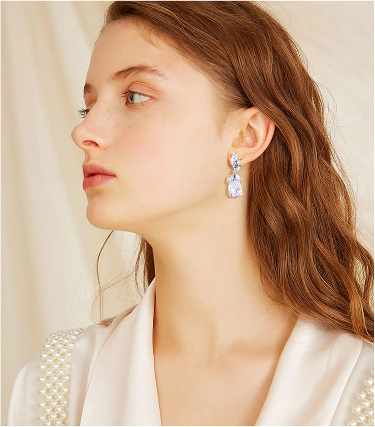 Marquise Teardrop Cubic Zirconia Cluster Earrings for Wedding Sterling Silver CZ Crystal Rhinestone Bridal Jewelry for Bride Bridesmaids Women Girls Costume Jewelry Gift