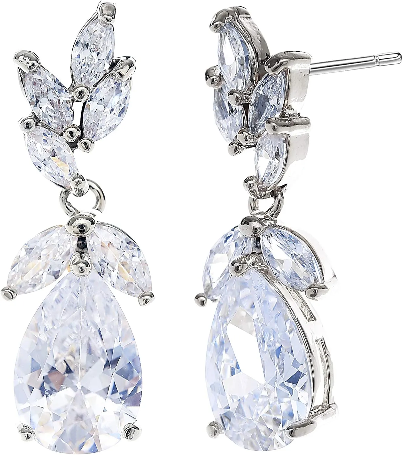 Marquise Teardrop Cubic Zirconia Cluster Earrings for Wedding Sterling Silver CZ Crystal Rhinestone Bridal Jewelry for Bride Bridesmaids Women Girls Costume Jewelry Gift