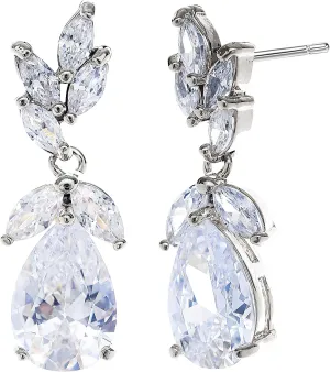 Marquise Teardrop Cubic Zirconia Cluster Earrings for Wedding Sterling Silver CZ Crystal Rhinestone Bridal Jewelry for Bride Bridesmaids Women Girls Costume Jewelry Gift