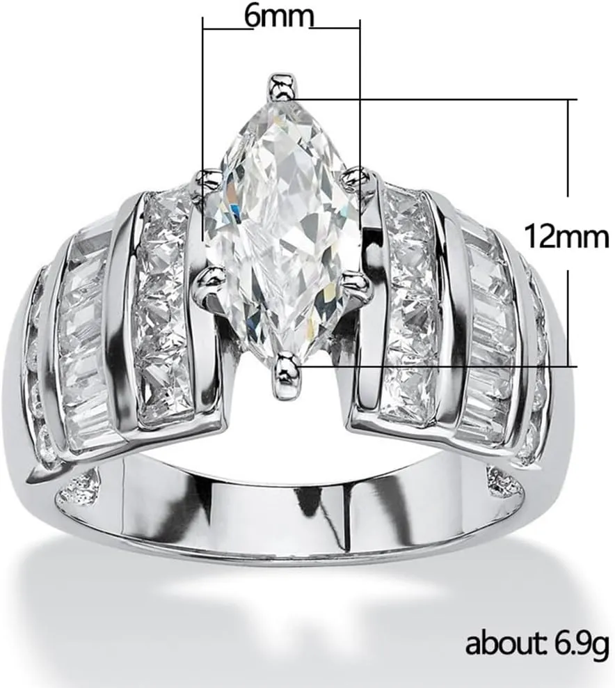 Marquise/Cushion/Round Cut Baguette Engagement Ring for Women,Sterling Silver Simulated Diamond Cut Cubic Zirconia Wedding Band CZ Promise Ring