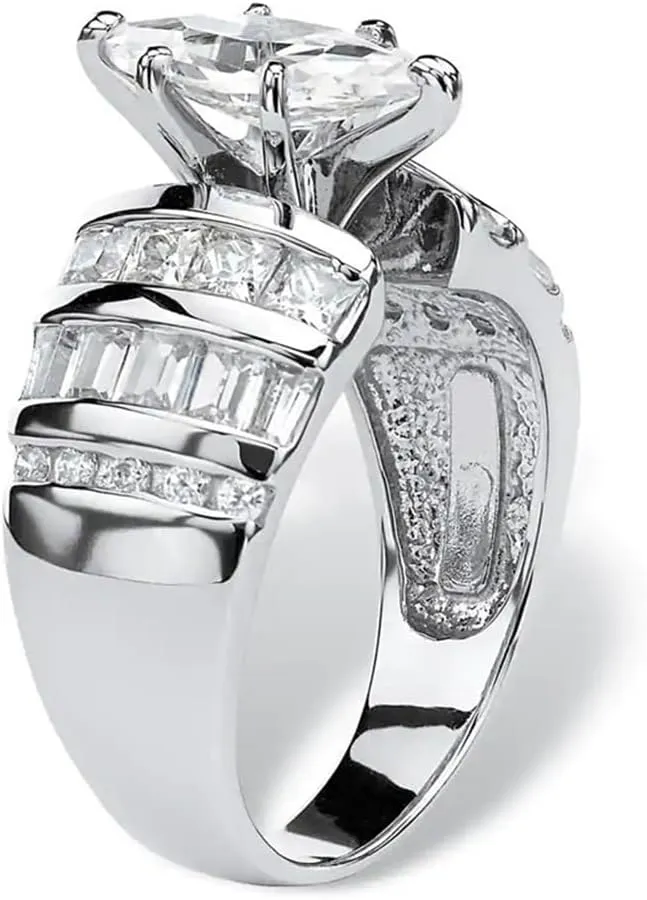 Marquise/Cushion/Round Cut Baguette Engagement Ring for Women,Sterling Silver Simulated Diamond Cut Cubic Zirconia Wedding Band CZ Promise Ring