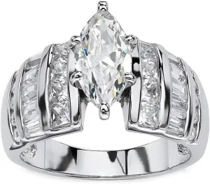 Marquise/Cushion/Round Cut Baguette Engagement Ring for Women,Sterling Silver Simulated Diamond Cut Cubic Zirconia Wedding Band CZ Promise Ring