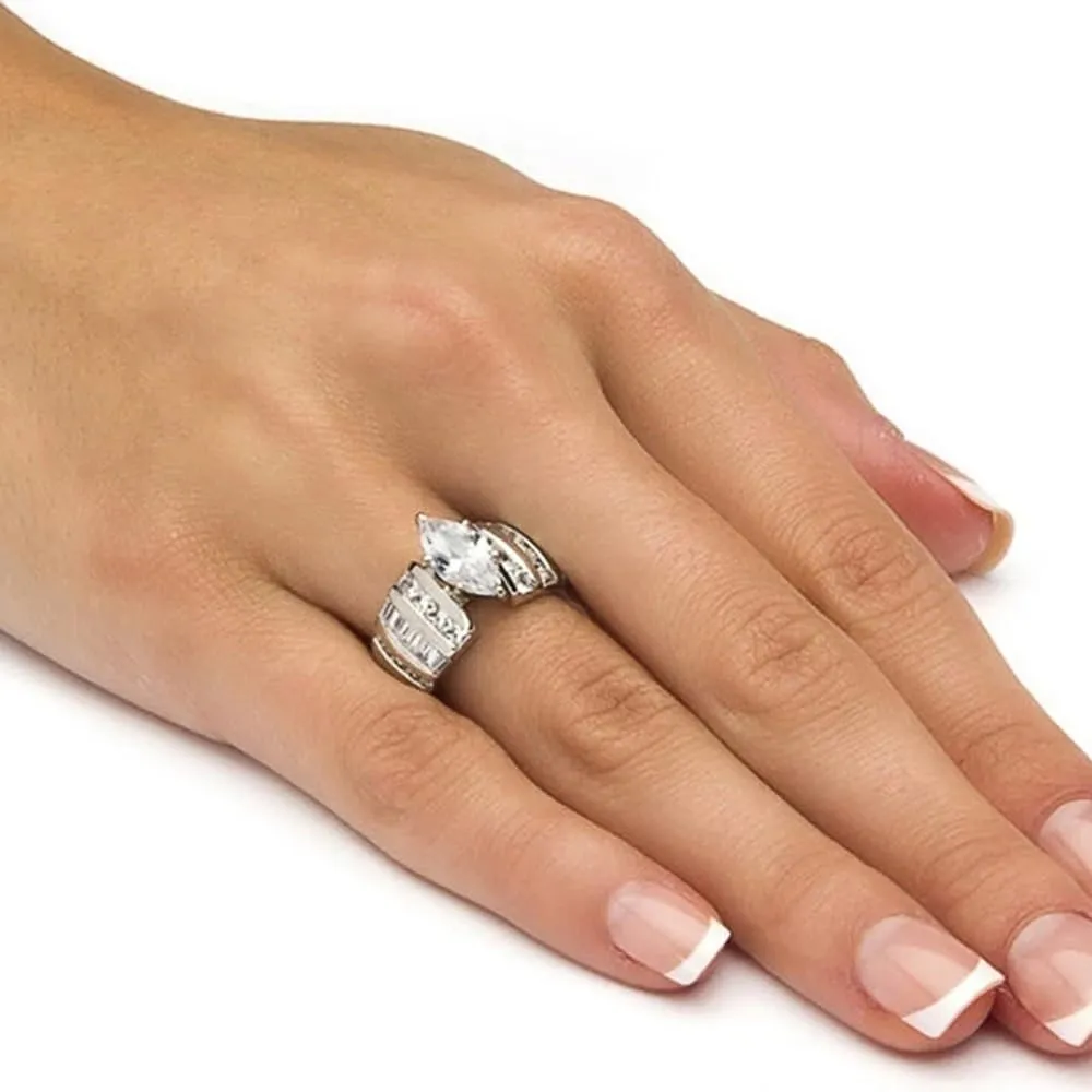 Marquise/Cushion/Round Cut Baguette Engagement Ring for Women,Sterling Silver Simulated Diamond Cut Cubic Zirconia Wedding Band CZ Promise Ring