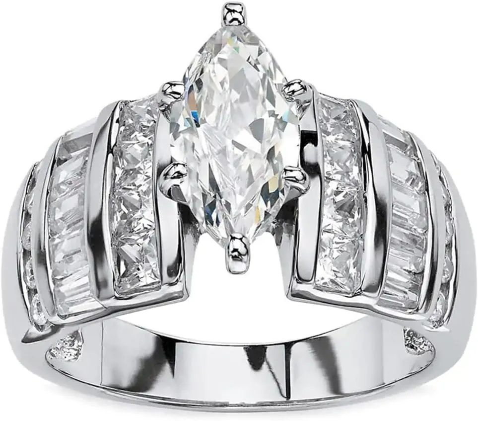 Marquise/Cushion/Round Cut Baguette Engagement Ring for Women,Sterling Silver Simulated Diamond Cut Cubic Zirconia Wedding Band CZ Promise Ring