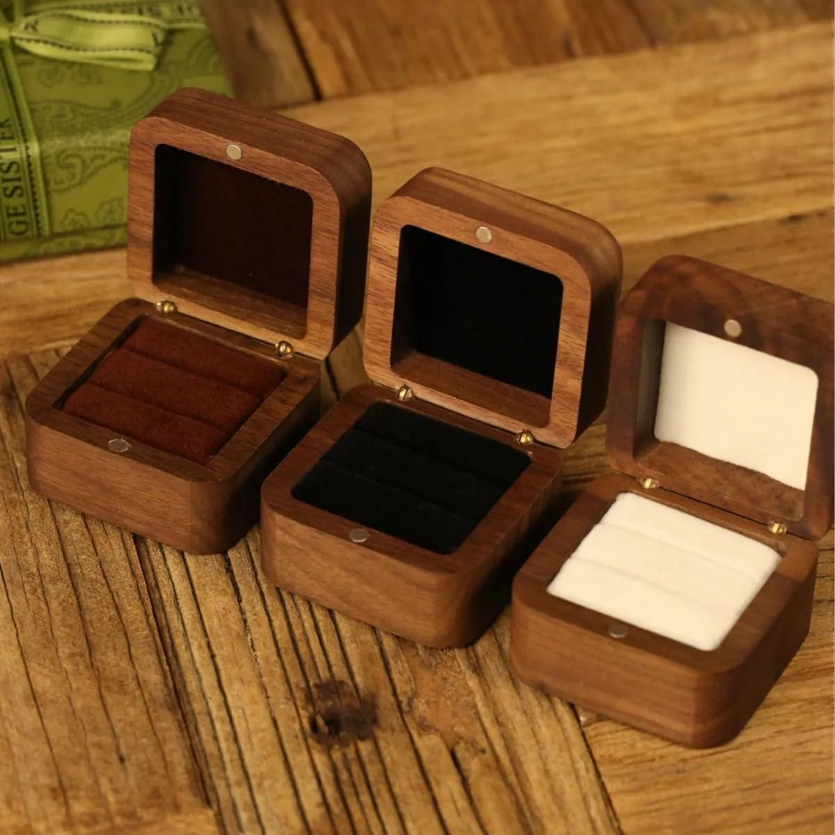Matching Couple Ring Set (3-Piece), Princess Cut 2 Ct Diamond, Art Deco Style, 925 Sterling Silver with 14K Rose Gold Plating, Includes Walnut Wood Gift Box