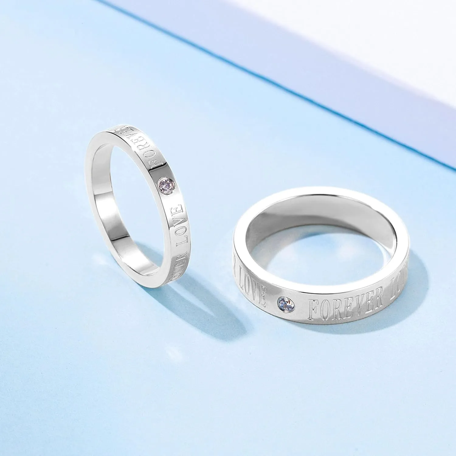 Matching Rings Titanium Steel AAA CZ Couple Rings Wedding Band His and Her Ring