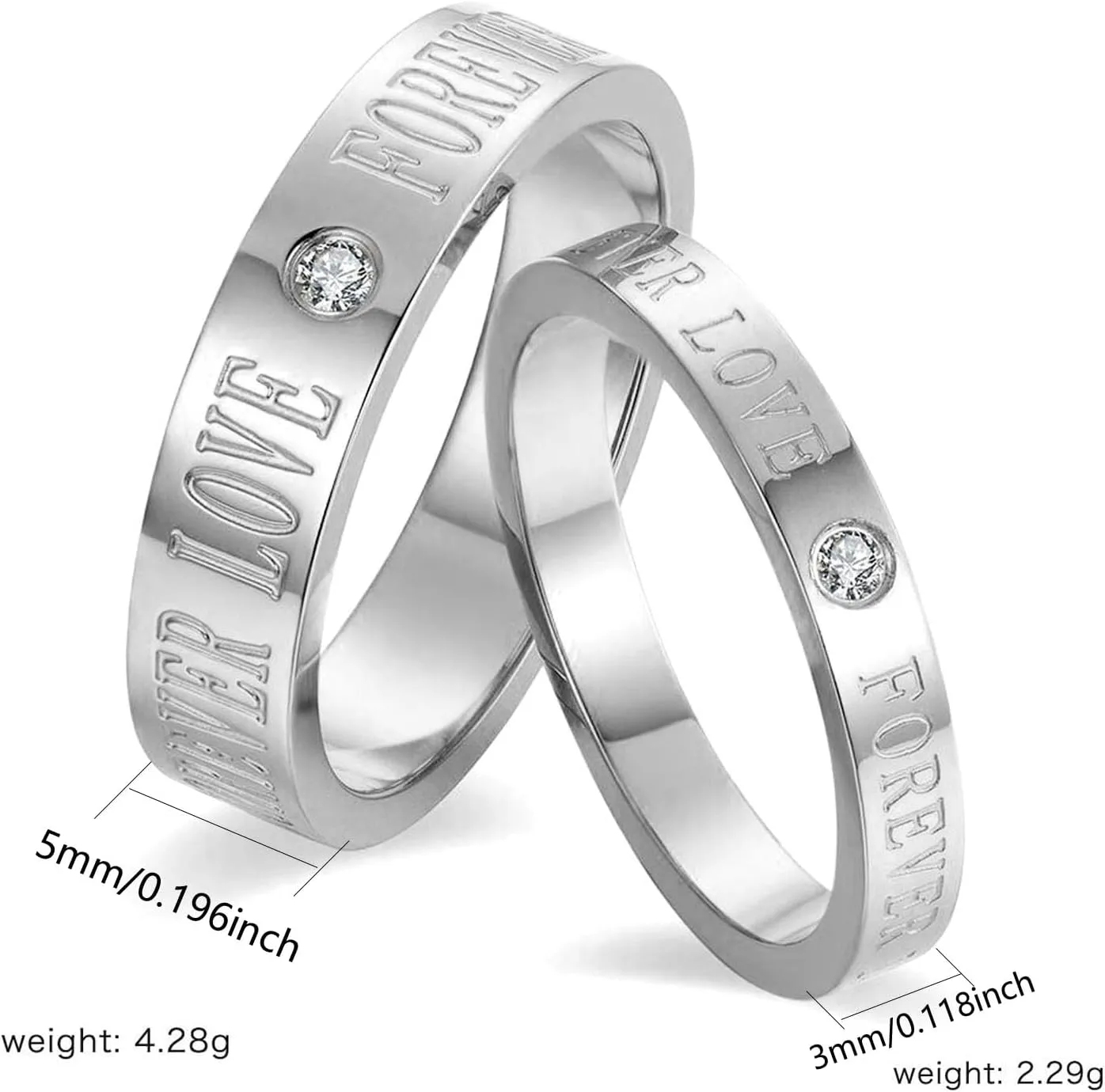 Matching Rings Titanium Steel AAA CZ Couple Rings Wedding Band His and Her Ring