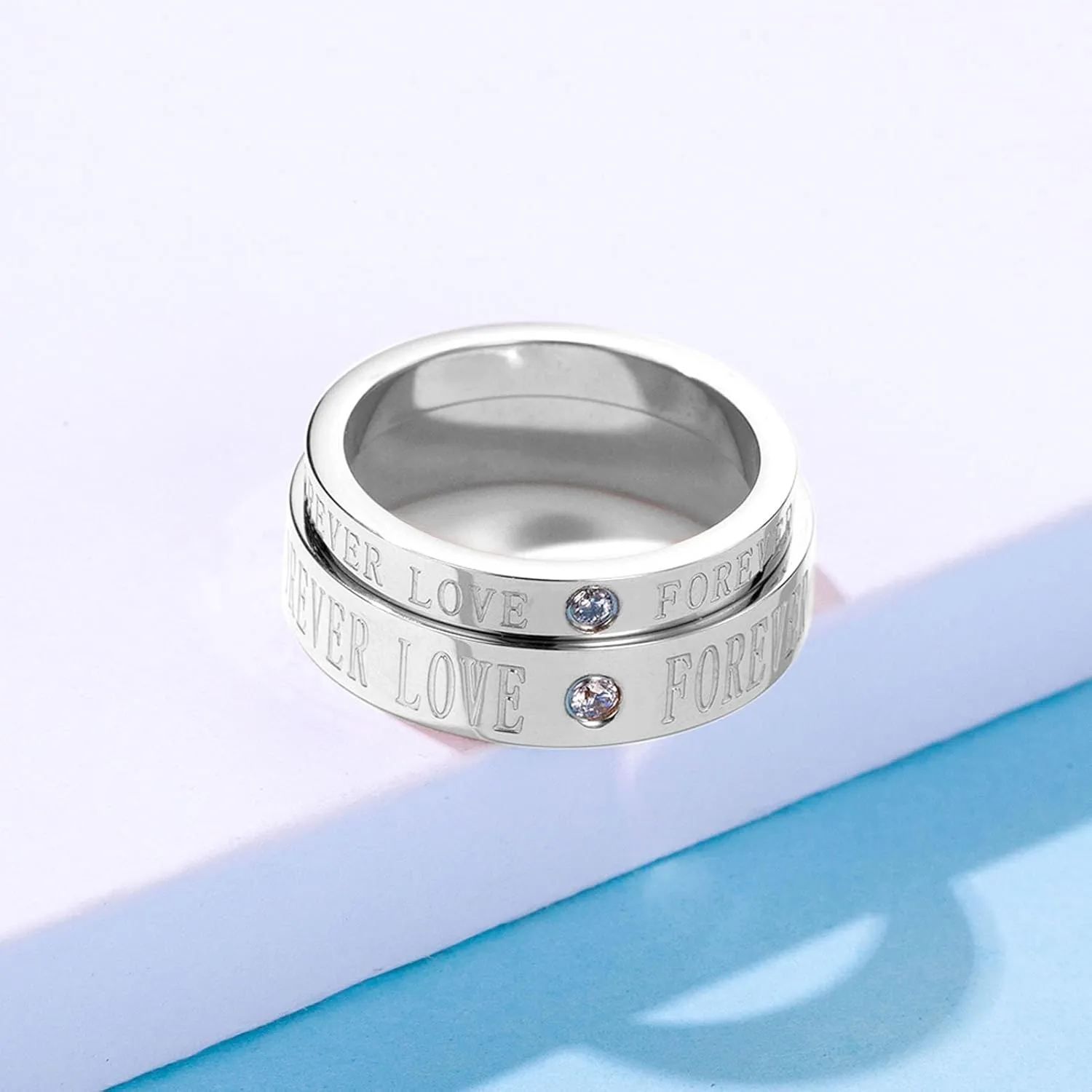 Matching Rings Titanium Steel AAA CZ Couple Rings Wedding Band His and Her Ring