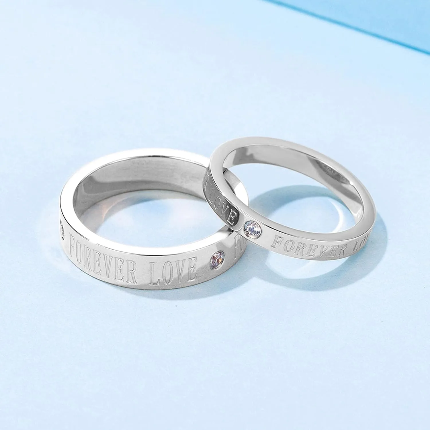 Matching Rings Titanium Steel AAA CZ Couple Rings Wedding Band His and Her Ring