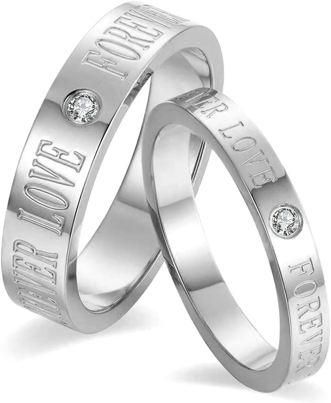 Matching Rings Titanium Steel AAA CZ Couple Rings Wedding Band His and Her Ring