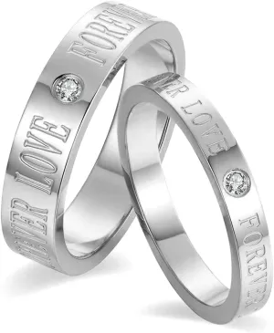 Matching Rings Titanium Steel AAA CZ Couple Rings Wedding Band His and Her Ring