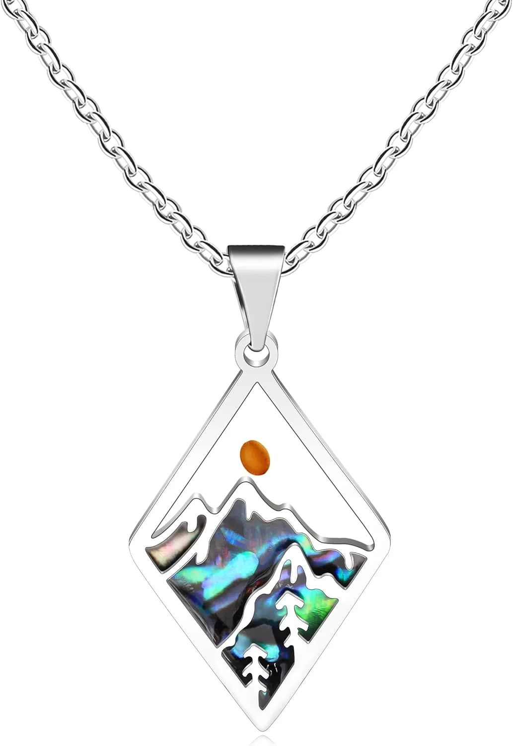 Matthew 17:20 Bible Verse Stainless Steel Rainbow Abalone Shell Mustard Seed Pendant Necklace for Women Men, Faith Can Move Mountain Religious Christian Bless Jewelry