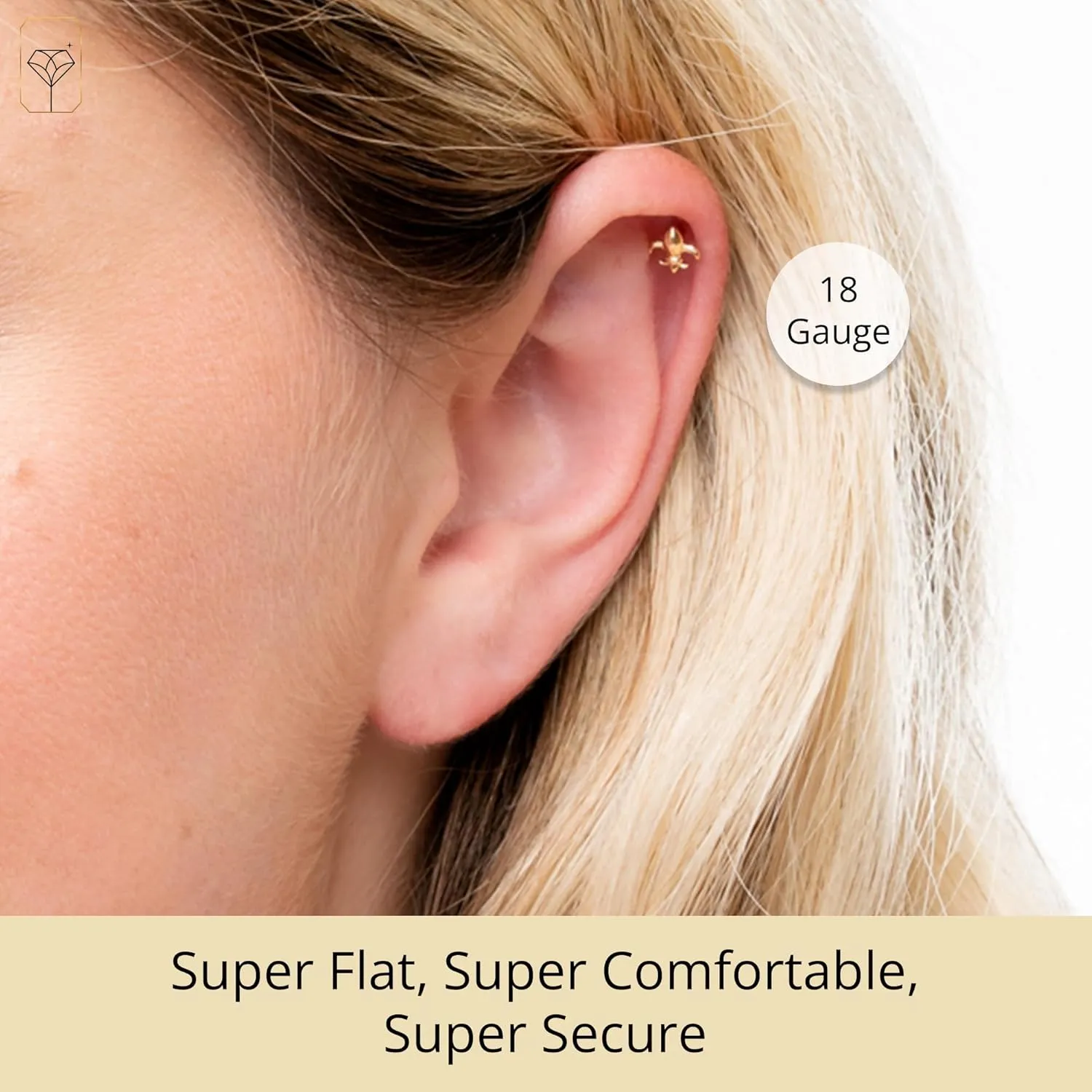 MAX   STONE Solid 14K Gold Single Comfy Flat Back Cartilage Gold Stud Earrings for Women | Hypoallergenic Cubic Zirconia Flatback Stud Earrings | Helix Tragus Piercing Jewelry