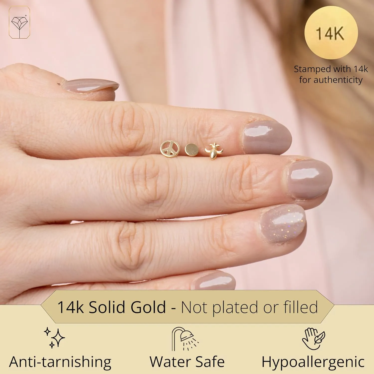 MAX   STONE Solid 14K Gold Single Comfy Flat Back Cartilage Gold Stud Earrings for Women | Hypoallergenic Cubic Zirconia Flatback Stud Earrings | Helix Tragus Piercing Jewelry