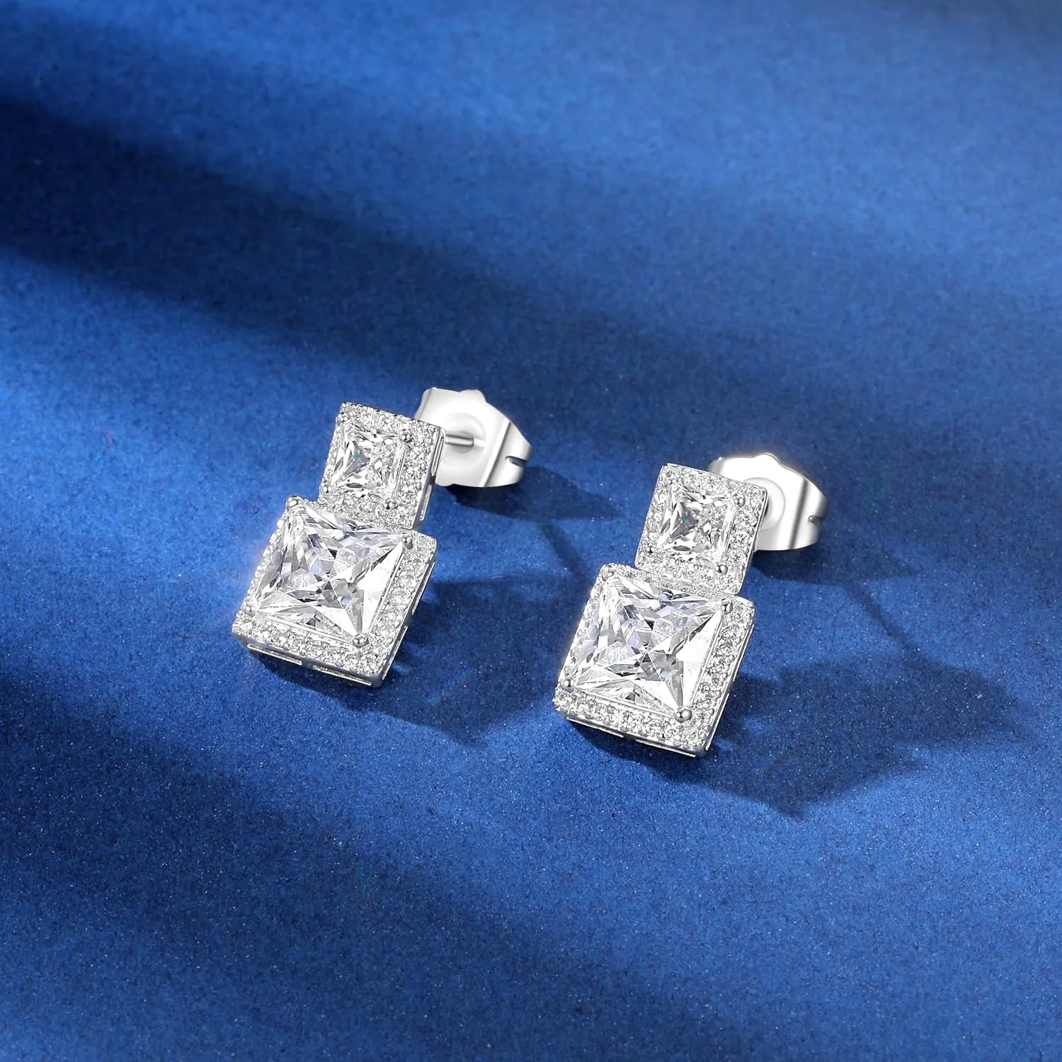 MDFUN 18K White Gold/Yellow Gold Plated Fashionable Cubic Zirconia Stud Earrings for Women and Men, Round/Square/Heart/Teardrop
