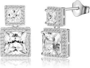 MDFUN 18K White Gold/Yellow Gold Plated Fashionable Cubic Zirconia Stud Earrings for Women and Men, Round/Square/Heart/Teardrop