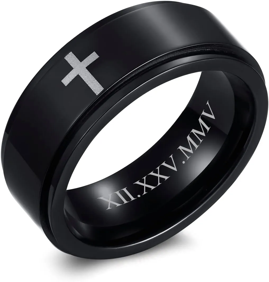 MEALGUET Personalized Ring for Men Women,Stainless Steel Unisex Brushed Plain Simple Custom Name Wedding Band for Men&Women,Waterproof and Non Allergy,Gift for Men,Blue/Black/Gold Plated