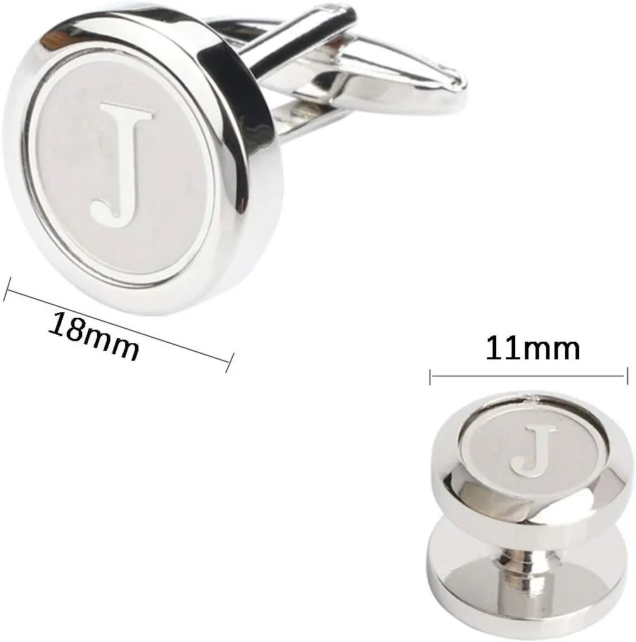 Mens Cufflinks and Studs Tuxedo Shirts Business Wedding Initials Alphabet A-Z Gift Set