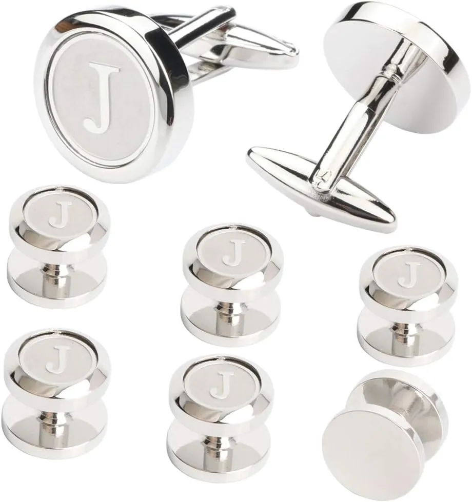 Mens Cufflinks and Studs Tuxedo Shirts Business Wedding Initials Alphabet A-Z Gift Set